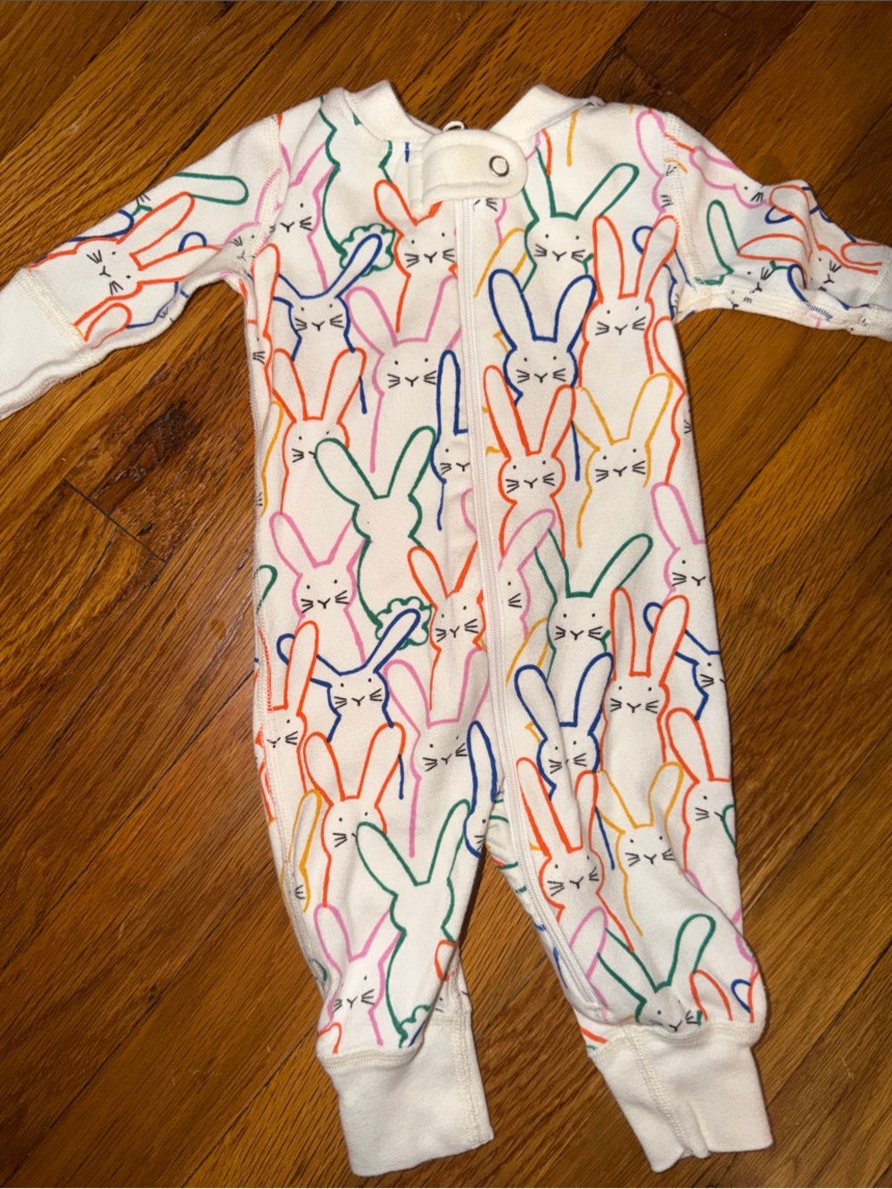 Hanna Andersson White Footed One-Piece with Multicolor Bunny Print